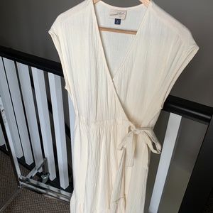 Cream Colored Wrap Midi Dress
